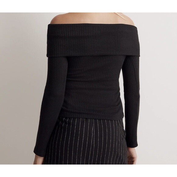 MADEWELL Women's Off Shoulder Black Long Sleeve Top SIZE‎ XXS NWT - Picture 2 of 7
